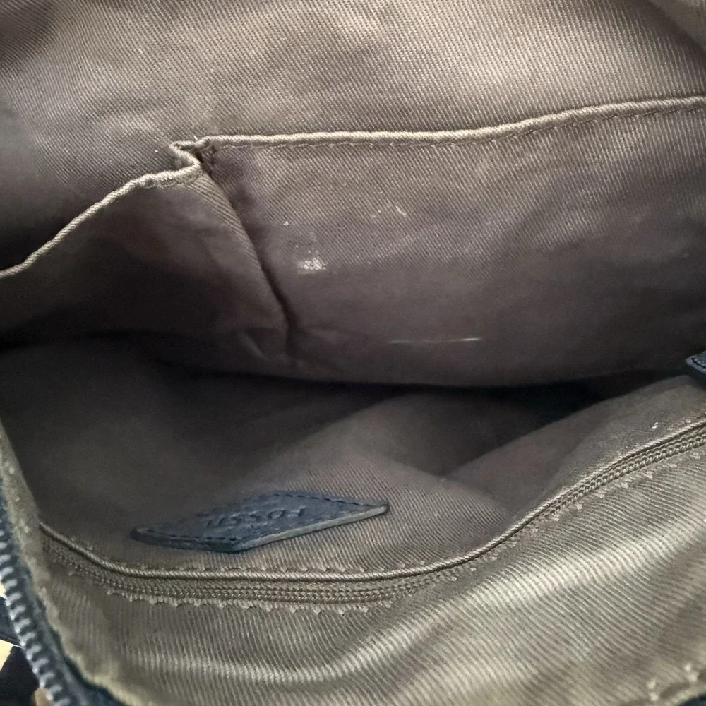 Fossil Dusty Blue Leather Handbag Zip Convertable Crossbody Shoulder Satchel Bag